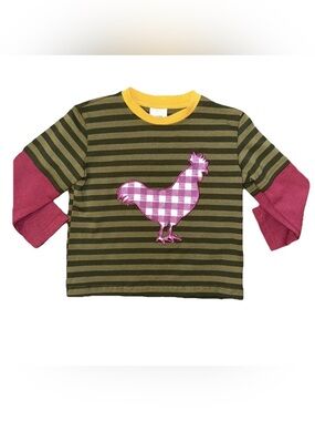 NWT Boutique Boys Rooster Plaid  Embroidered Long Sleeve Layered Style T Shirt